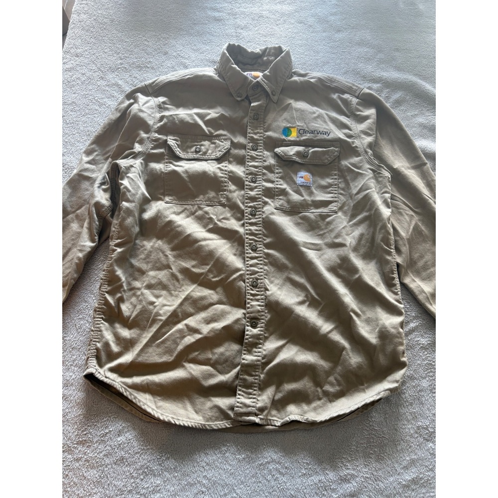Carhartt FR Flame Resistant Button Up Work Shirt‎ Clearway Logo Mens Large